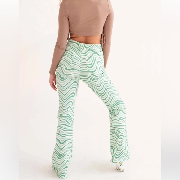 Machine Green Swirl High-Waisted Flare Jeans Size 3 - Picture 2 of 12